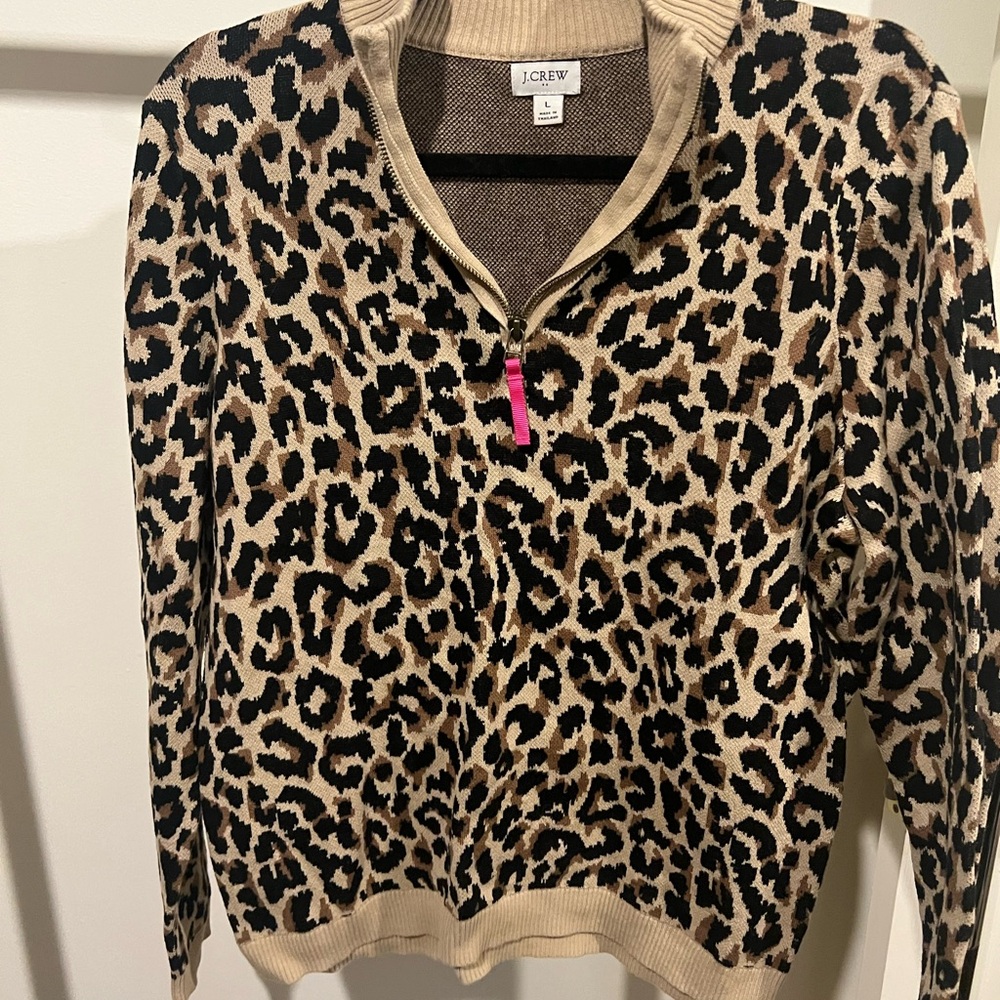 J. Crew Animal Print Cowl Sweater - Beige and Black